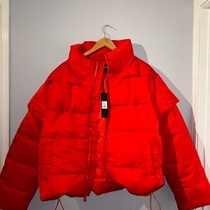 Fashion Nova Red Crew Neck Puffer